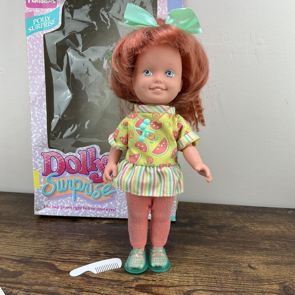 Playskool Dolly Surprise Polly Growing Long Red Hair Doll 10 W Box Vintage 1987